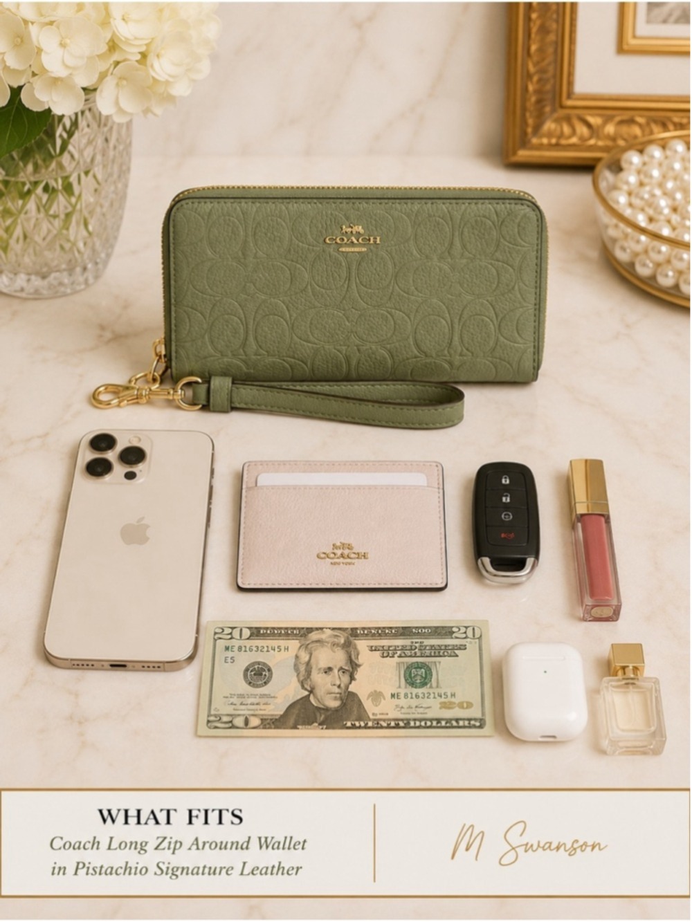 COACH Long Zip Around Wallet in Pistachio Signature Leather CEW21 – NWT - Picture 5 of 8